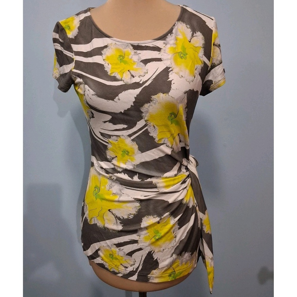 Lafayette 148 New York Blouse Multicolor Floral Print‎ Short Sleeves Womens Sz S